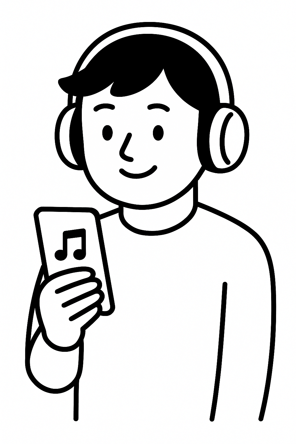 ヘッドフォンをつけてスマートフォンを持つ人