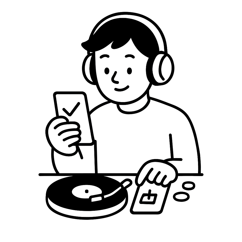 DJが曲をチェックしてプレイ